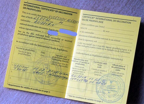Сертификат о прививке от желтой лихорадки для путешественников 